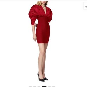 HERVE LEGER Ruched Puff Sleeve Mini Dress